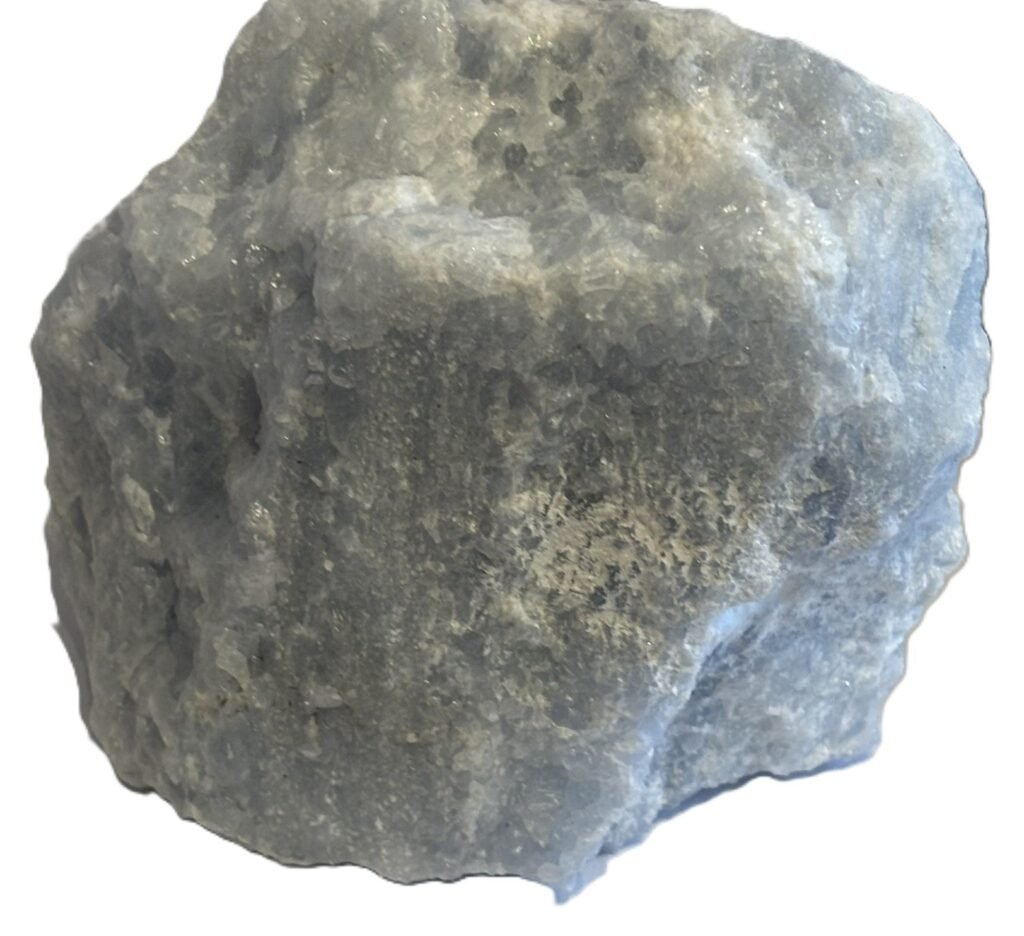 Natural rough blue calcite mineral specimen 1 2 sians emporium Rough natural blue calcite crystal specimen showing soft sky blue colouration and raw crystalline texture